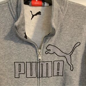 Puma grey athletic track jacket large zip up mock neck logo gym workout!